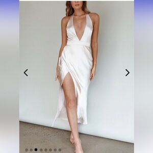 Selfie Leslie White Wrap Slip Dress with Plunge Neckline